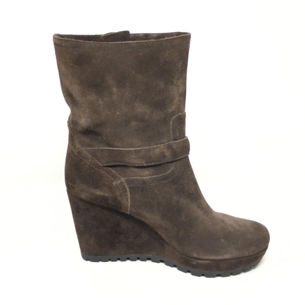Women's Prada Pull On Wedge Mid Calf Boots Booties Shoes Size 40 EU/10 US Brown - Picture 6 of 12